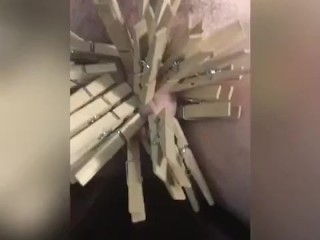 Femdom uses_clothespins to torture slaves_Cock and Balls