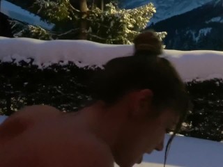 Hot fuck in_outdoor jacuzzi in the_mountains