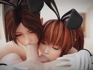 Mai and Kasumi Shared Blowjob Dead or Alive