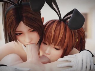 Mai and Kasumi Shared Blowjob Dead or Alive