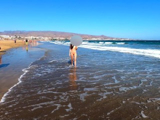 Public nudity walking naked on the beach AmateurMiaAmahl