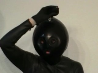 Latex Catsuit Girl With Black Rubber Ballhood_Masturbates With Her_Pussy