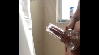 Teen 18 In The Shower A Teenager Employs A See-Through Fleshlight