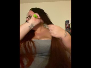 Brushing my long hair, then_shows huge boobs with hair at_the end