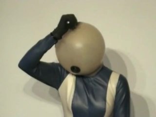 Girl With_Transparent Latex Ballhood And Rubber Sheet MakesBreath Play
