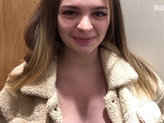DEEPTHROAT BLOWJOB IN_THE FITTING ROOM. Swallow hiscum