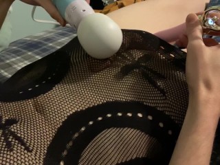 Femboy Can't Handle Using Two_Vibes at Once and Shoots Cum Through Dress