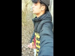 Smoking and cumming public with sound of dropping cum on dry leaves