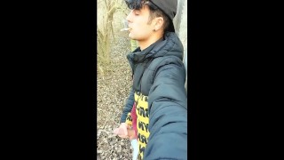 Outside Public Smoking And Cumming With The Sound Of Cum On Dry Leaves