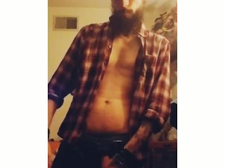 Bearded Muscular Guy Jerking Off Cums And Eats It