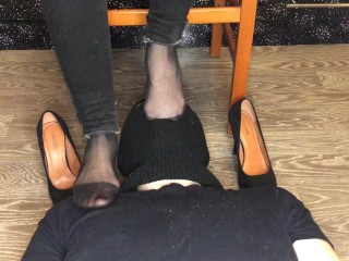 kelly;feet mistress dominates in black nylon socks and_foot fetish