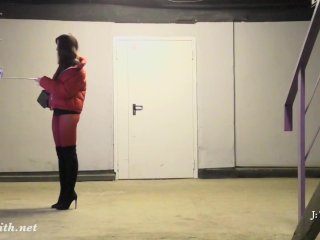 Red Tights. Jeny Smith Public Walking in Tight Red Pantyhose(no Panties)