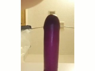 Fucking My_Pussy and Ass with_a Long_Purple Dildo