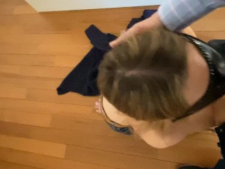 French blondeslut sucks deep, chokes and swallows - rough deepthroat_POV