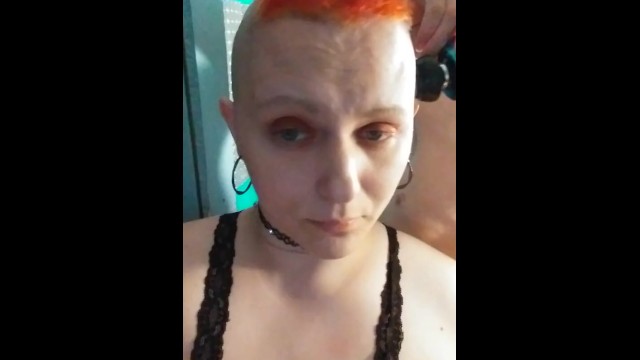 Sexy bald bitch razor boob shave