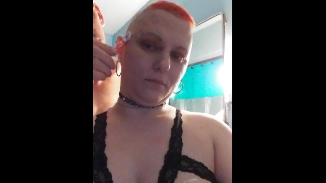 Sexy bald bitch razor boob shave