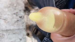 Outside Jerking Off A Condom So Quickly That I Make Cum Foam Inside