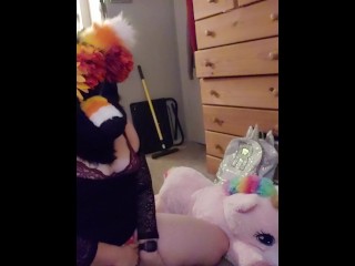 Furry gets off with a magic wand while stuffy_humping