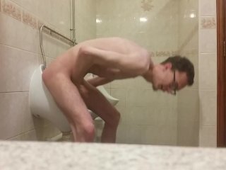 Very Skinny Teen Masturbates In Public Bathroom Urinal