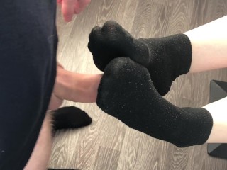 fuck teen girl black socks after job, foojob & socksjob black socks cum pov
