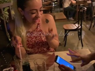 Twofriends controlling my toy in_Public Restaurant! Holding moans! Anastasia Lynn