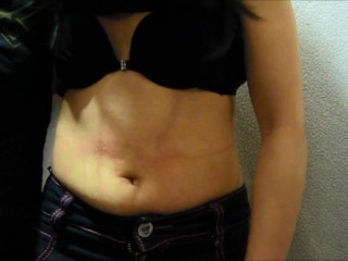 Sexy teen in bra_receives her extreme belly punch navel finger