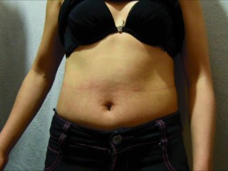 Sexy teen in bra receives her extreme belly punch_navel finger