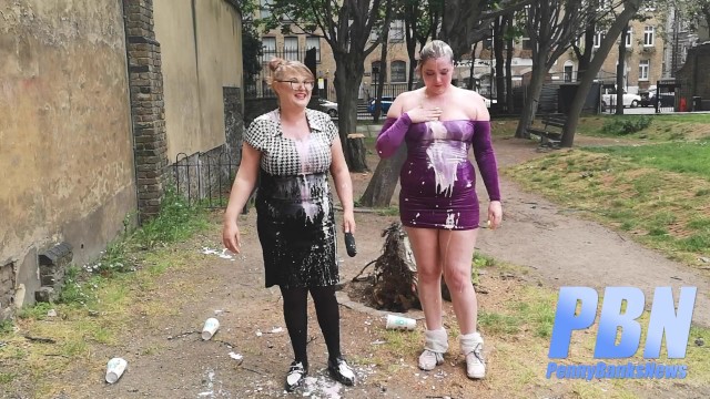 Newsreaders Misha Mayfair and Penny Banks public sploshing - Penny Banks