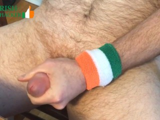 Irish Whacker gets_hard with lotion and cums in hand sitting_in a chair
