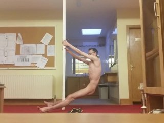 Very Skinny Tall Teen Shows Off His Ribs In A Public Place Using Strip Pole