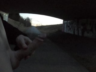 Double Scenes Caught By A Passing Car & Risky Cumload Under A Bridge