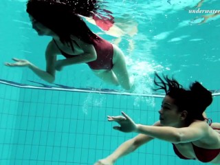 Nina Markova and_Zlata Oduvanchik swimming naked_in the pool