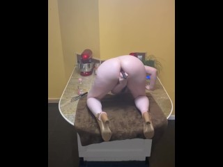 Squirting on kitchen table while I fuck_my ass and pussy with toy