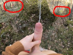 Risky cumshots in forest with people around! | Johann Wood