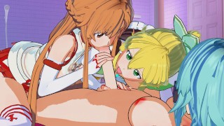 Asuna And Leafa X Futa Sinon Threesome Hentai From Sword Art Online