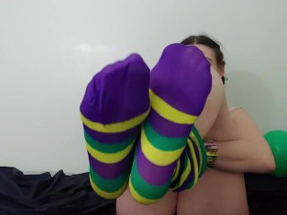 Crazy stockings tease - may appeal to socks and_feet fetishists I guess