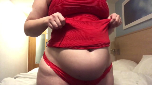 Swollen Belly Girl Soda Bloat in Red Dress | Modelhub.com