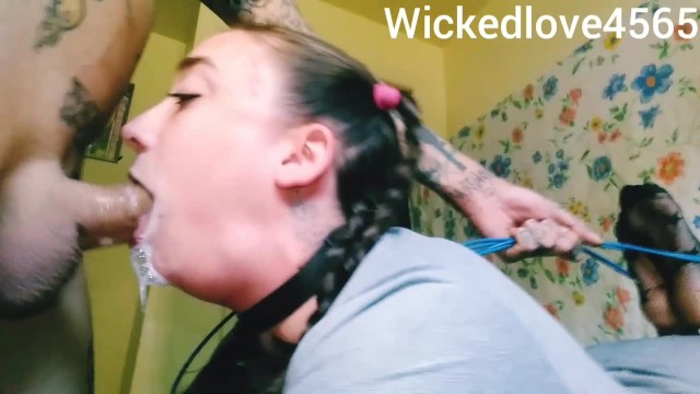 Feet to neck tied up slobbering belly facefucking THROAT PIE #1 5