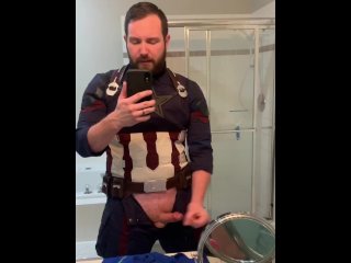 Captain America Cosplayer Cums For His Country