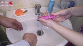#Scrubhub Couple Washing Hands And Using Sex Toy Before Sex