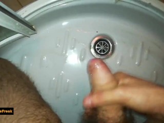 Hairy tight foreskin dick POVjerk off aiming at the drain_(failing, lol)
