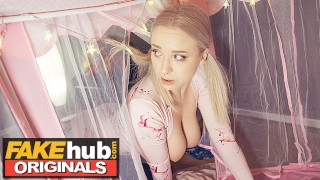 Facial STUCK IN A TENT FAKE FAMILY Stepfather Fucks Stepdaughter & Mom