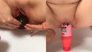 Firing My Pussy With Big Shampoo Bottles