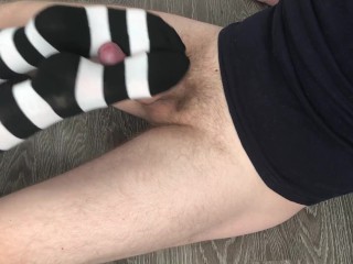sexy girl footjob & sockjob withknee socks cumshot feet