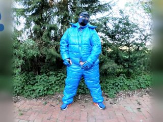 Pawing Off Outdors In New Puffa Suit