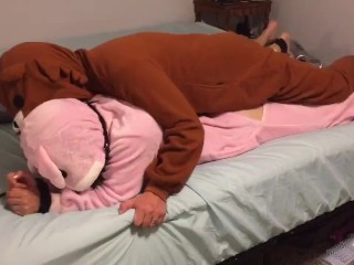 Bunny onesie tied up and fucked in_bed