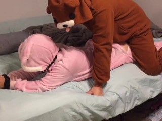 Bunny onesie tied up and fucked_in bed