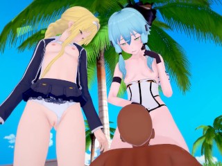 (3D Hentai)(Sword Art Online) ThreesomeSinon x Alice_x Agil