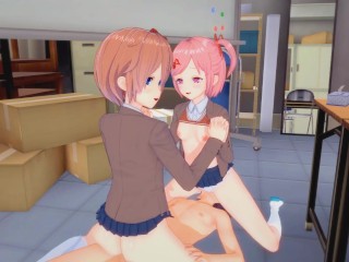 Doki Doki Literature Club! Hentai 3D (Threesome) - Sayori and_Natsuki