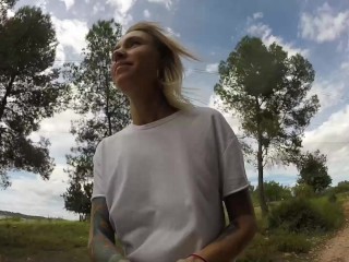 Best public flashing, sex, blowjob with cum swallow, naked on_motorcycle